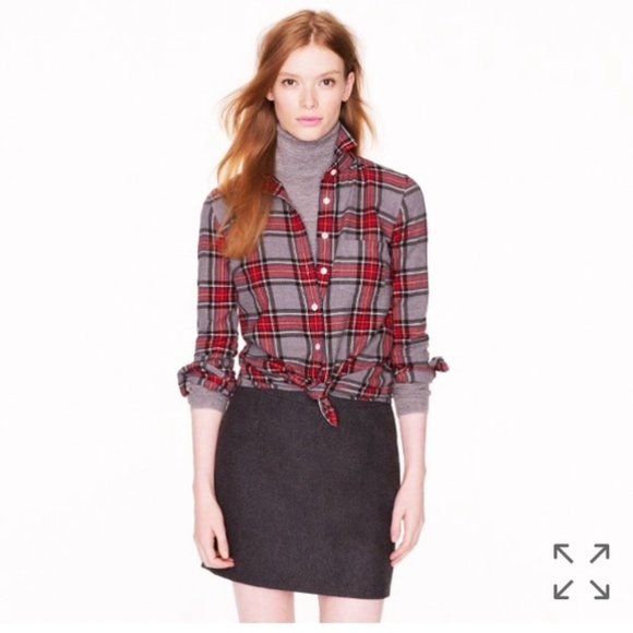 J. Crew Grey Tartan Boy Flannel Button Down Shirt - Picture 1 of 9